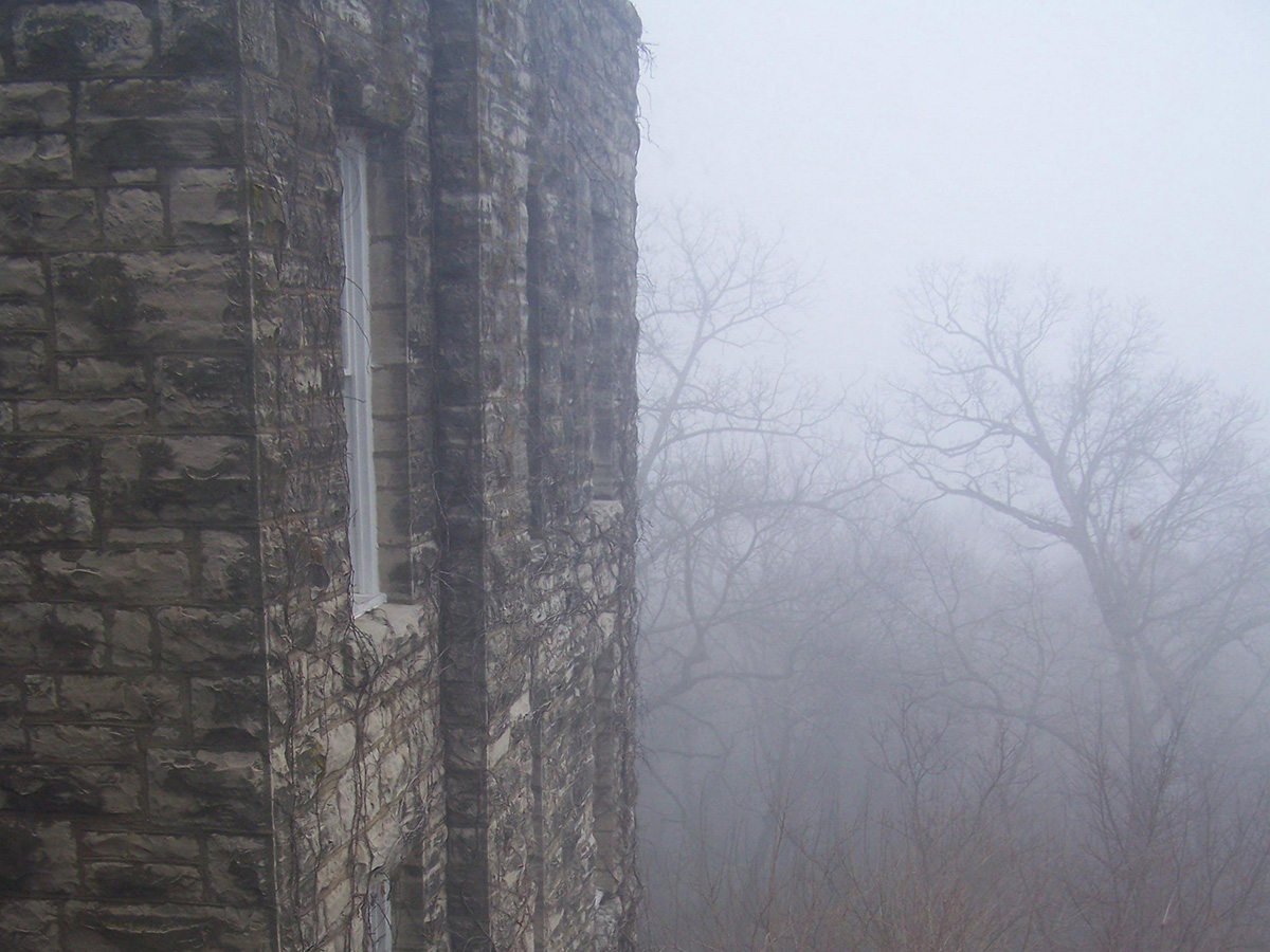 Brick wall in fog