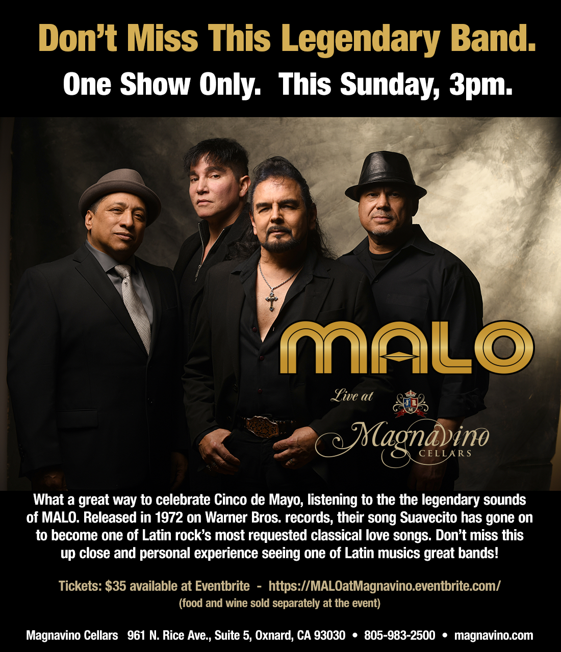 Malo Live at Magnavino Wine Cellars